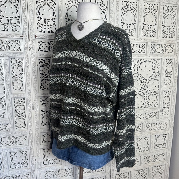 Britches For Women Fair Isle Wool Blend V Neck Chunky Sweater Sz Large - Picture 3 of 7